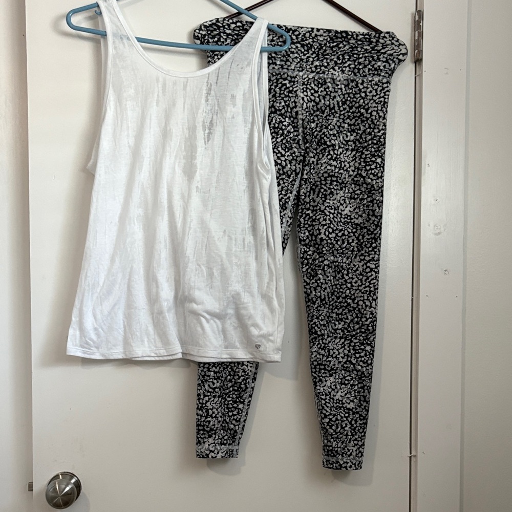 Marika White Top with Black and White Patterned Legging